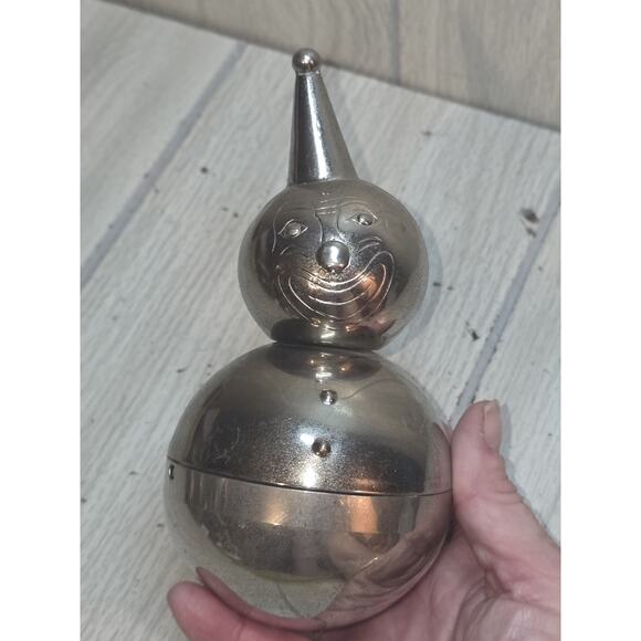 Vintage 60s Tipsy Clown Bank Silver Toned Metal with Weighted Bottom by Raimond - Picture 1 of 7